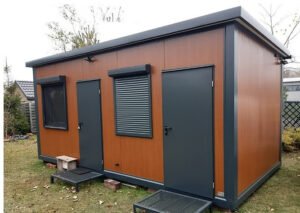 Sozialcontainer 17 m² + Büro + Toilette, goldene Eiche